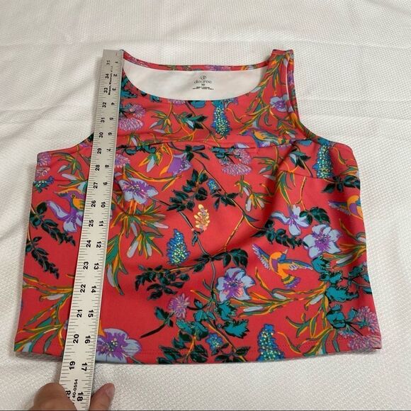 Decree Coral Floral Tropical Cropped Tank Top with slit - Picture 6 of 6